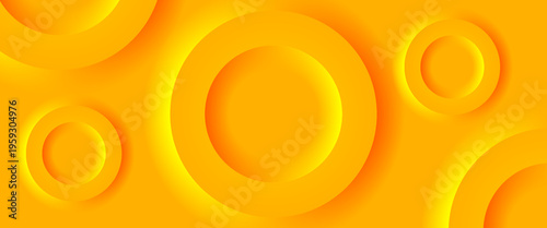 Abstract Vibrant Yellow and Orange Gradient Background with 3D Layered Circles and Soft Shadows, Modern Geometric Backdrop for Summer Banners, Web Headers, and Creative Design