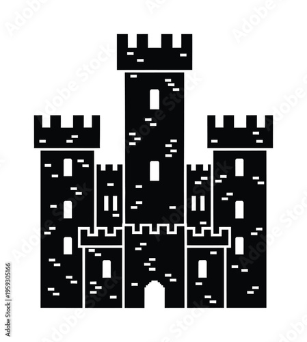 Vector of a medieval fortress with multiple tall towers and crenellated walls.