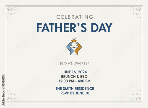 Father's Day celebration invitation card with family and food