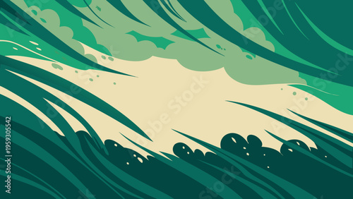 Dynamic green abstract background featuring fluid organic shapes and energetic brushstrokes, creating a captivating and modern design.