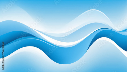 A flowing abstract blue wave background features a vector design with light blue curves and motion lines, creating a professional water flow pattern for a business wallpaper backdrop