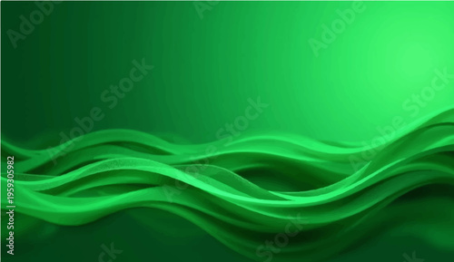 A dynamic abstract green background featuring flowing blue waves and curved lines creates a vibrant vector motion design with a fractal energy pattern