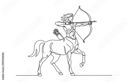 Continuous one line of a centaur drawing.