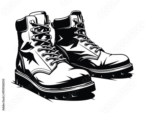 Vector of a pair of sturdy laced work boots