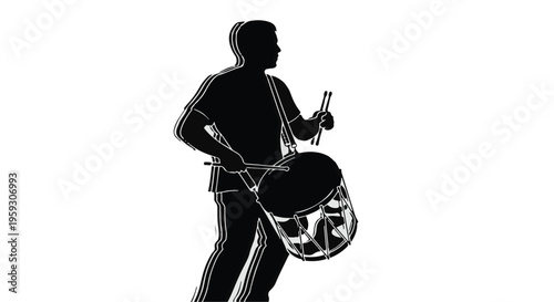 Silhouette of a drummer in motion, capturing the energy of a musical performance.
