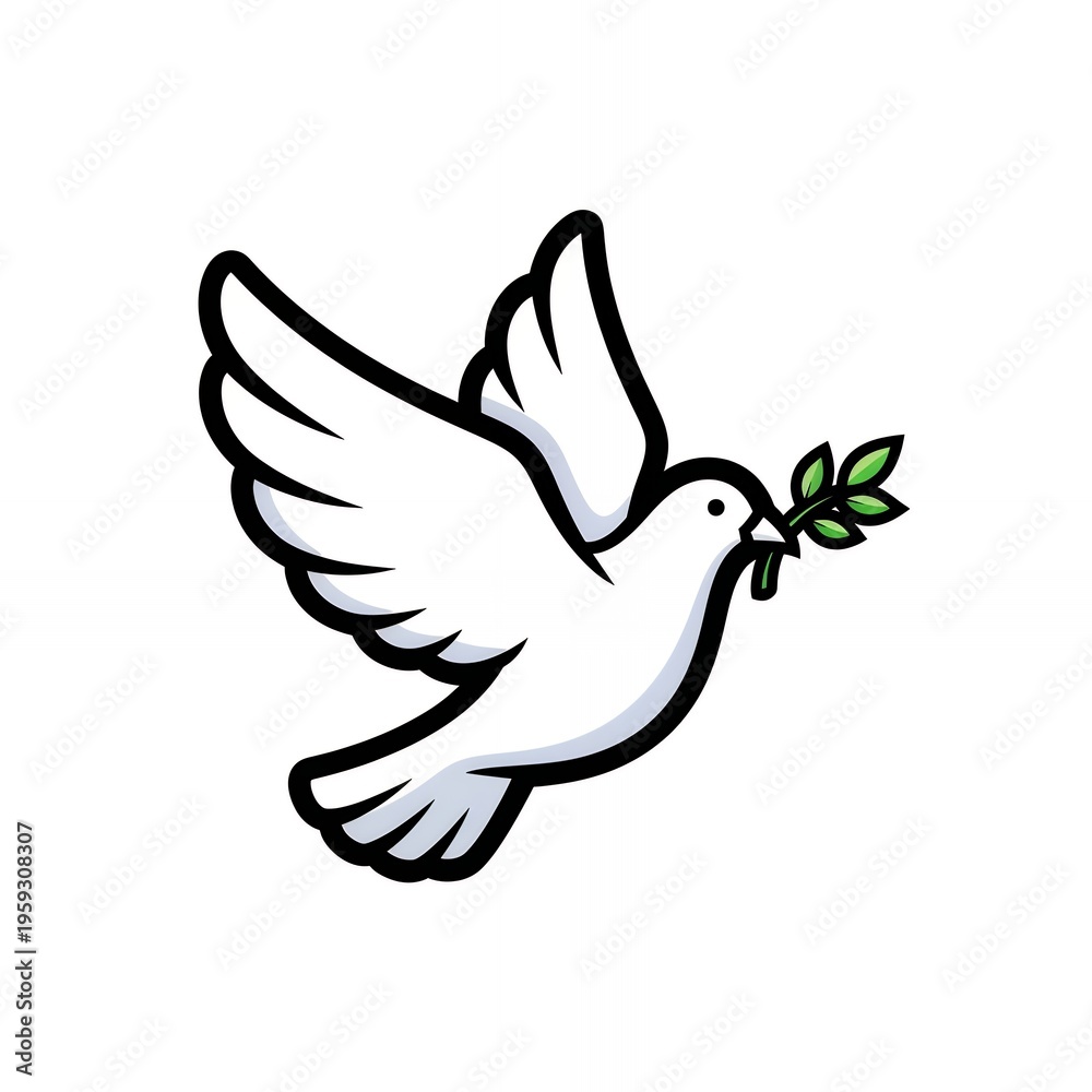 Obraz premium Flying white dove carrying olive branch symbolizing peace and hope