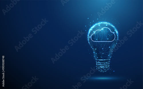 3d light bulb with data cloud inside. Data-driven ideas, cloud intelligence, digital innovation, analytics insight, smart technology thinking, modern problem solving concept.