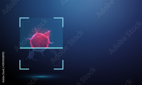 3d tumor inside digital scanning frame. Lesion detection, abnormal tissue analysis, cancer screening, tumor identification, medical imaging diagnostics, clinical examination concept.