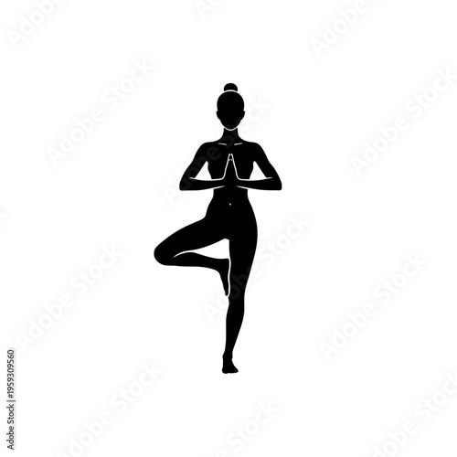 woman in tree pose yoga vector illustration