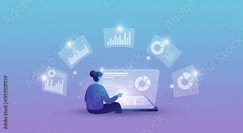 Person analyzing data on a futuristic digital interface.