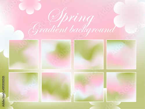 Soft pastel spring gradient background in white, pink, and green with floral shapes and square frames. Ideal for presentations, social media templates, posters, and seasonal designs.