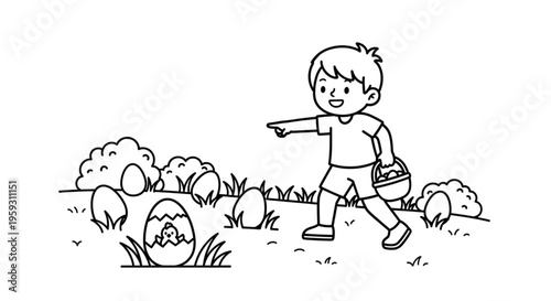 Boy is looking for easter eggs vector ilustration 