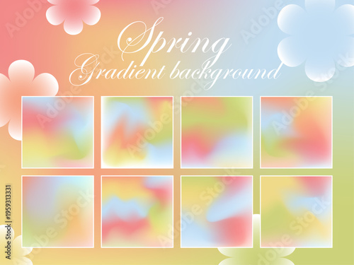 Soft pastel spring gradient background in orange, red, blue, green, and yellow with floral shapes and square frames. Ideal for presentations, social media templates, posters, and seasonal designs.