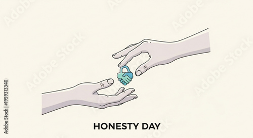 Hands exchanging heart on honesty day symbolizing truth and sincerity in a simple line art style