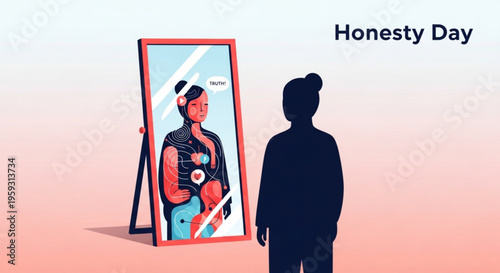 Person standing in front of mirror reflecting honest expression on honesty day
