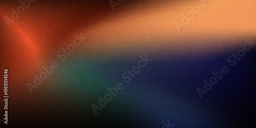 Dark blue orange red grainy texture background abstract vibrant color wave shape black backdrop noisy wide banne