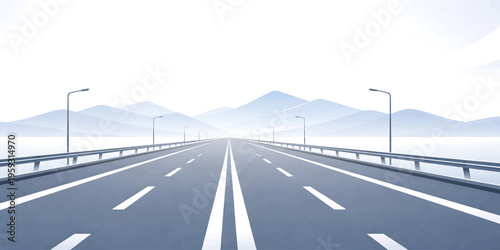 Empty Highway Road Perspective with Foggy Mountains Minimal Transportation Concept