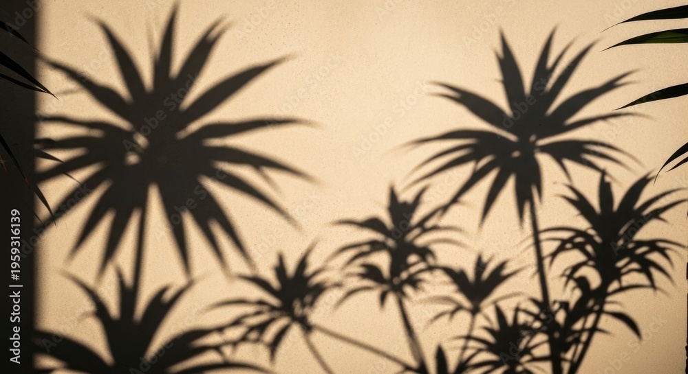 Obraz premium Silhouettes of palm trees against sunset.