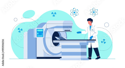 Medical CT Scanner Machine and Doctor in Laboratory, Science and Technology Concept