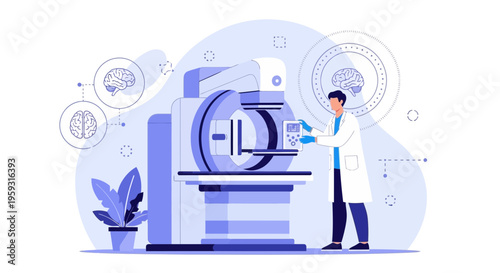 Medical professional operating advanced MRI scanner for brain imaging in modern clinic