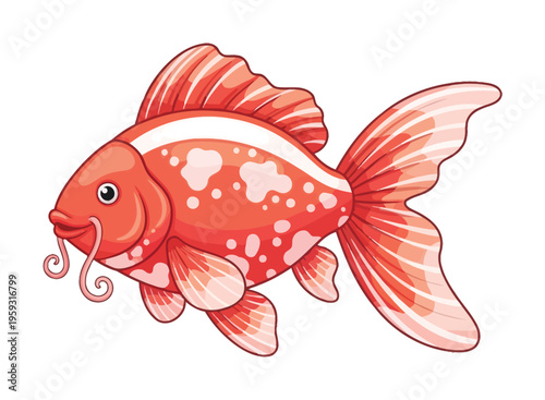 Vibrant red vector of a goldfish with pink spots swimming in a serene environment
