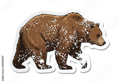 Vector of a brown bear walking with snow speckled on its fur