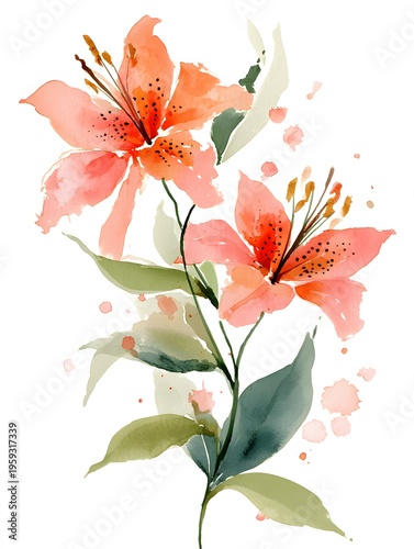 Watercolor-style orange lilies