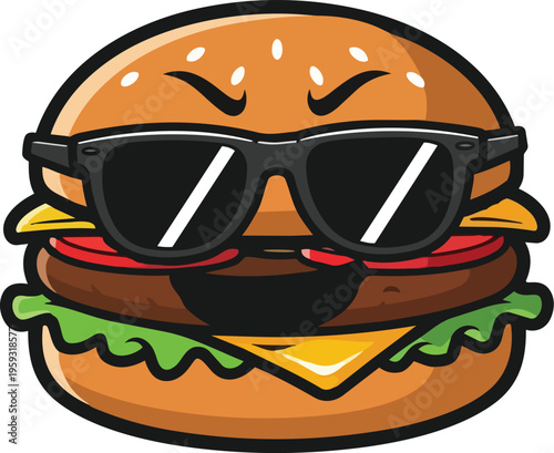 Cartoon burger with sunglasses vector illustration