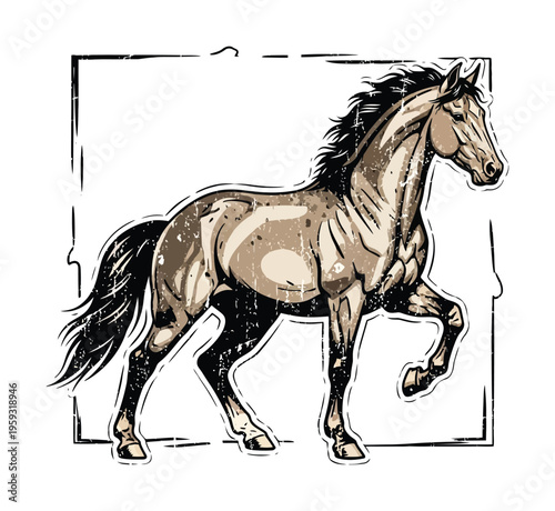 Vector of a majestic stallion in motion with bold outline and shading