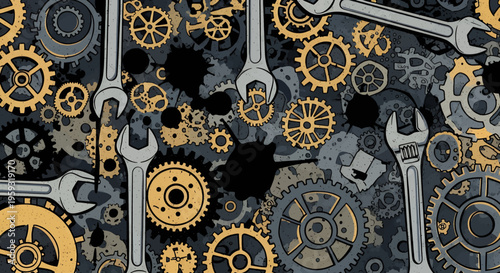 Gears and tools industrial background.