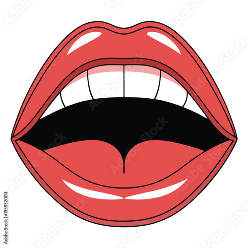 A smiling mouth with lips open widely showing teeth and inner mouth details