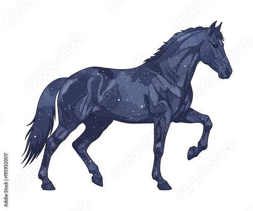 Vector of a dark stylized horse with flowing mane and tail in motion
