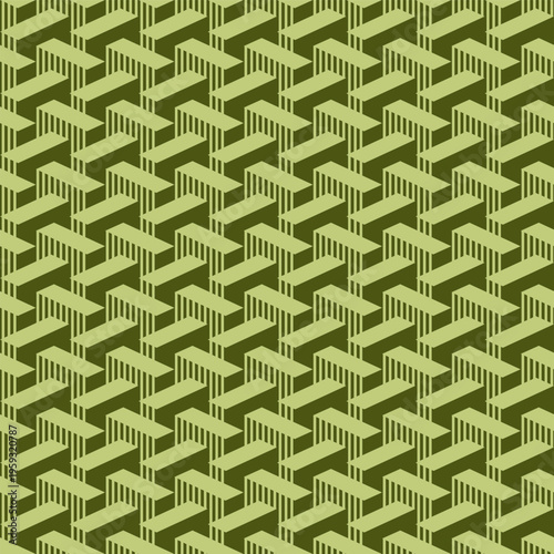 Abstract Architectural Maze Pattern Sage Green Op-Art Illusion for Industrial Branding