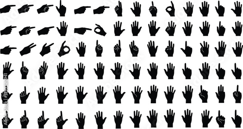 Hand gesture silhouette icon collection, communication vector artwork set, sign design graphic, nonverbal illustration symbol, flat vector illustration