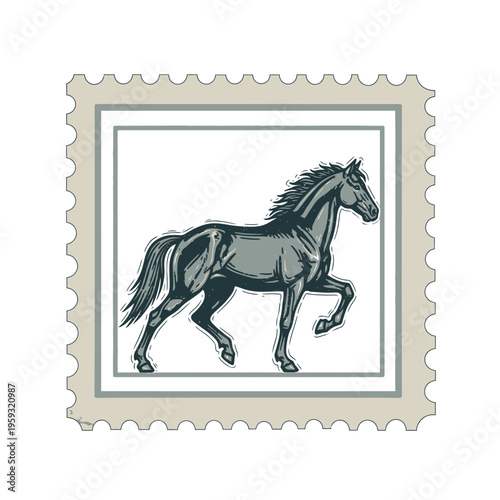 Vector of a prancing horse within a classic postage stamp frame
