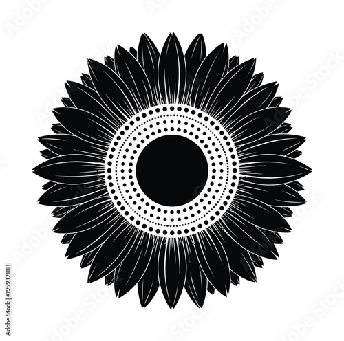 Vector of a sunflower with intricate petals and a textured center design