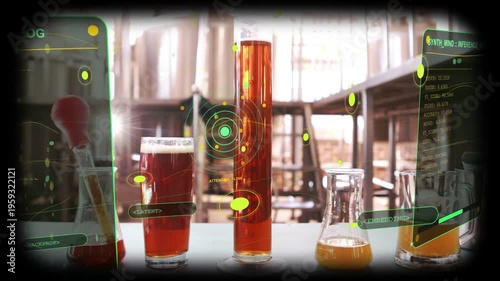 Pan activating AR, scanning brewery, pulsing rings and tagging pipette, cylinder, logging metrics