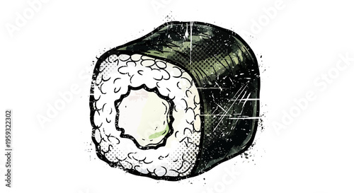 Hand-drawn sushi roll illustration with sketchy style