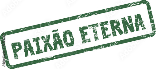 A distinct vintage green rubber stamp inscription featuring Portuguese words Paixao Eterna