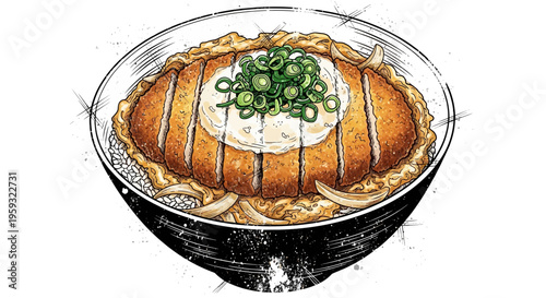 Japanese Katsu Don Dish Illustration