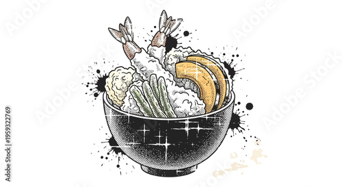Japanese Tempura Bowl Illustration