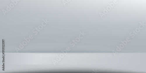 White grey studio room. Limbo light background. Abstract 3d backdrop for product presentation. Minimal wall scene. Showcase, promotion display. Vector stage mockup illustration