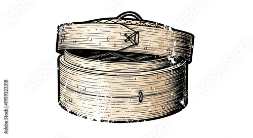 Vintage Bamboo Steamer Basket Illustration