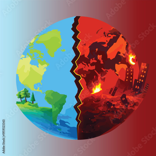 Peace vs War Concept Illustration Split World Environment and Conflict Contrast Design