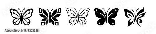 Set of Decorative Butterfly Vector Silhouettes with Mandala, Geometric, and Realistic Styles 3