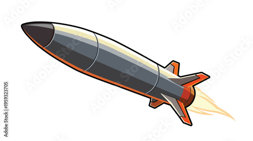 Modern Guided Missile Illustration launching into the atmosphere with orange flames