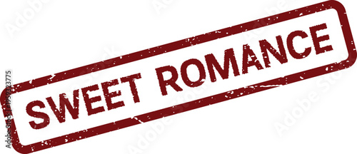 A distressed red rubber stamp displaying the text Sweet Romance ideal for loving declarations