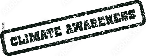 A distressed rubber stamp impression clearly states CLIMATE AWARENESS, promoting global ecological understanding