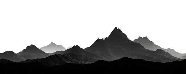dark or black mountains chain landscape isolated on white or transparent png