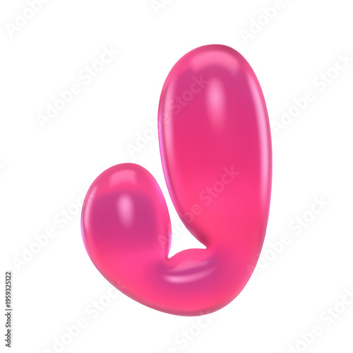 Glossy pink gummy letter J with shiny rounded 3D form